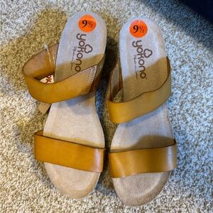 NWT Yokono made in Spain leather upper sunset yellow sandal wedge shoe